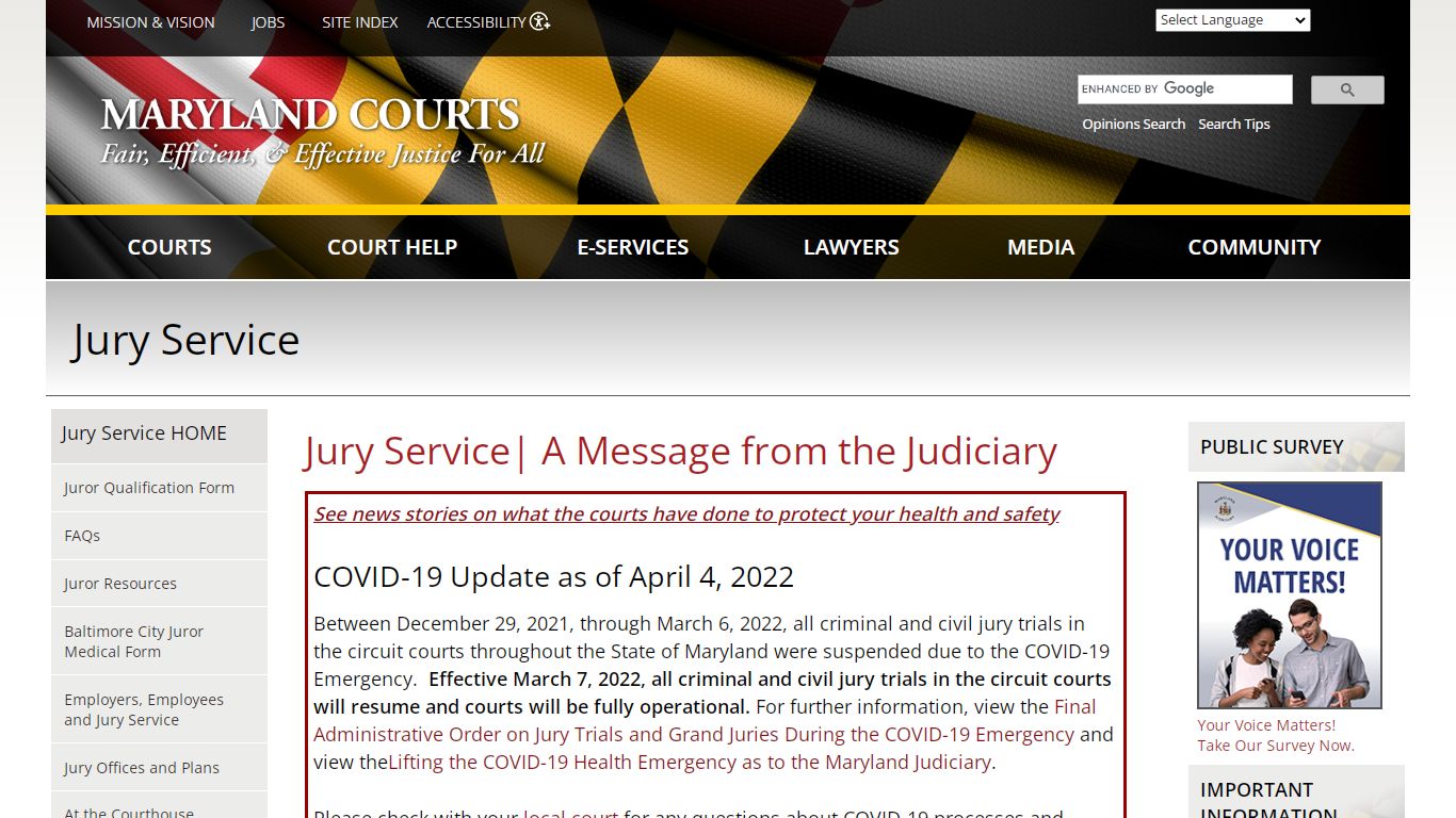 Jury Service| A Message from the Judiciary | Maryland Courts